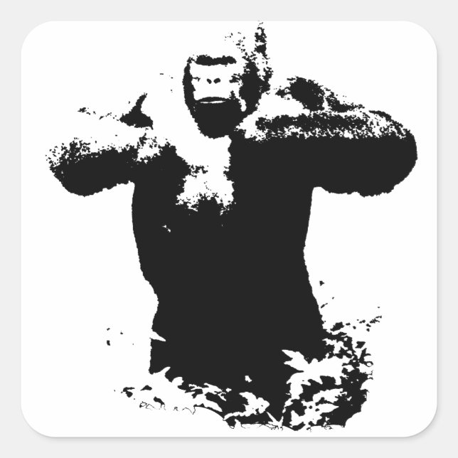 Pop Art Gorilla Beating Chest Square Sticker (Front)