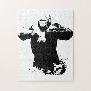 Pop Art Gorilla Beating Chest Wild Animals Jigsaw Puzzle