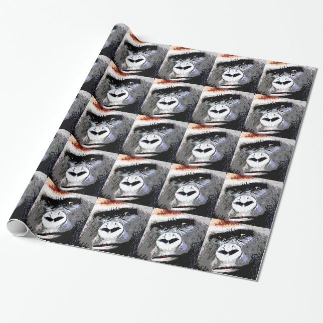 Pop Art Gorilla Face Christmas Wrapping Paper (Unrolled)