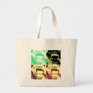 Pop Art Gorilla Faces Large Tote Bag