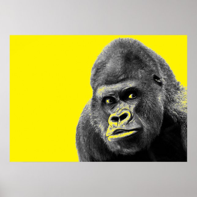 Pop Art Gorilla Yellow Grey Poster (Front)