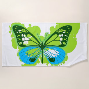 Pop Art Green Butterfly Beach Towel