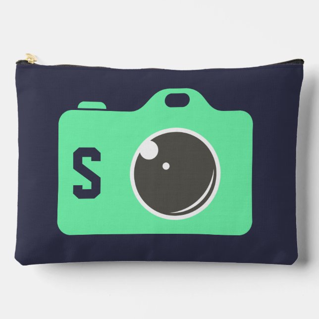 Pop Art Green Camera Blue Monogram Accessory Pouch (Front)