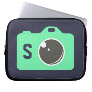 Pop Art Green Camera Blue Monogram Laptop Sleeve