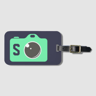 Pop Art Green Camera Blue Monogram Luggage Tag