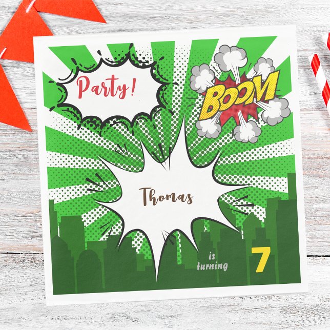 Pop art green comic birthday napkin (Creator Uploaded)