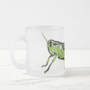Pop Art Green Grasshopper Frosted Glass Coffee Mug