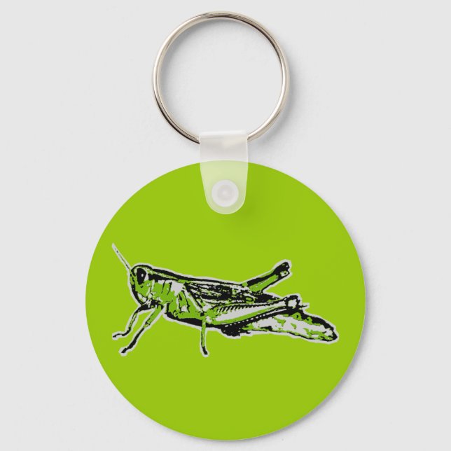 Pop Art Green Grasshopper Key Ring (Front)