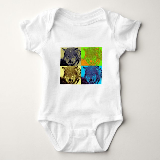 Pop Art Grey Wolf Baby Bodysuit (Front)