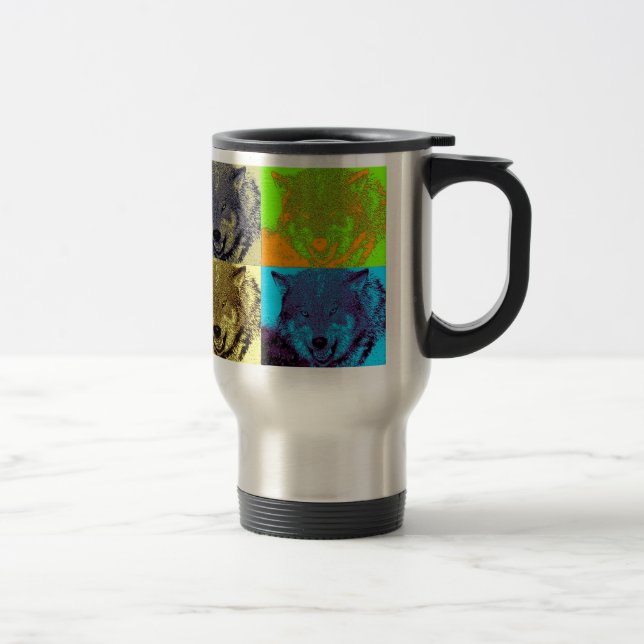 Pop Art Grey Wolf Travel Mug (Right)