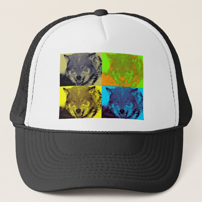 Pop Art Grey Wolf Trucker Hat (Front)