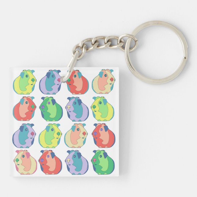 Pop Art Guinea Pig Pattern Key Ring (Back)