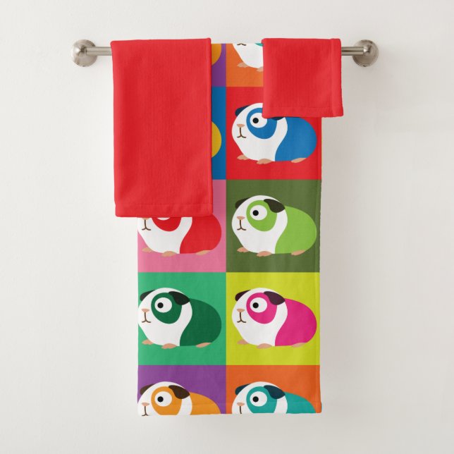 Pop Art Guinea Pigs Bath Towel Set (Insitu)