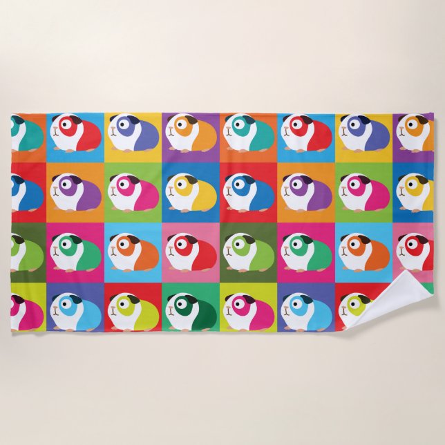 Pop Art Guinea Pigs Beach Towel (Front)