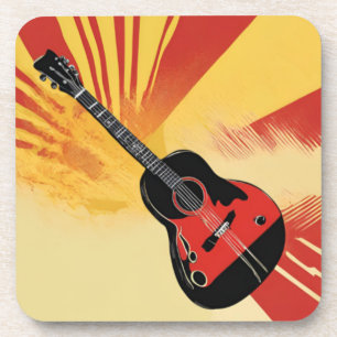 Pop Art Guitar Painting Illustration Vintage Retro Coaster