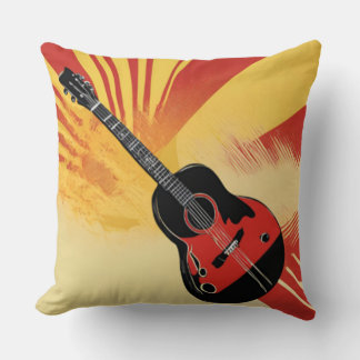 Pop Art Guitar Painting Illustration Vintage Retro Cushion