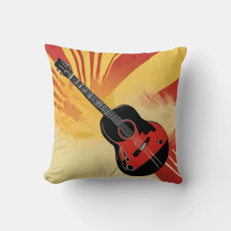 Pop Art Guitar Painting Illustration Vintage Retro Cushion