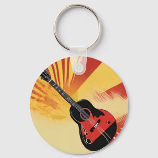 Pop Art Guitar Painting Illustration Vintage Retro Key Ring