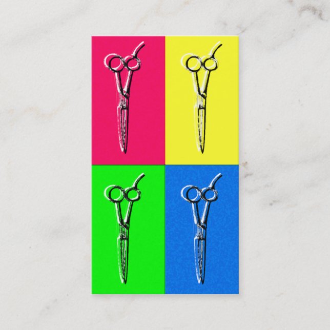 pop art hair stylist cosmetology scissors pink business card (Front)