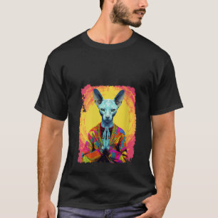 Pop Art Hairless Sphynx Meditating Cat Prayer V Ne T-Shirt