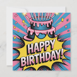 Pop Art Happy Birthday Cake  Holiday Card