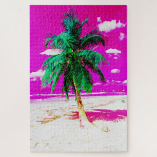 Pop Art Hawaii Island Travel Beach Palm Tree Jigsaw Puzzle