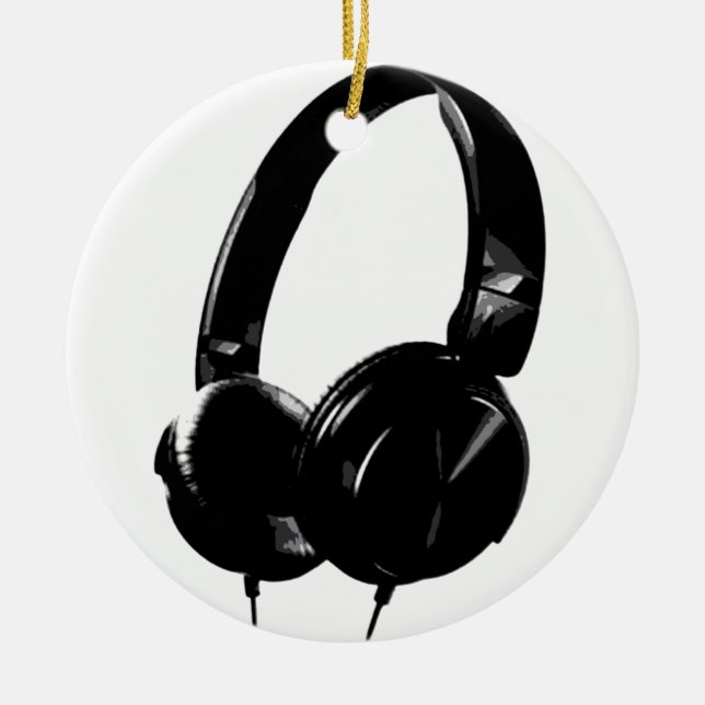 Pop Art Headphone Ceramic Tree Decoration (Front)