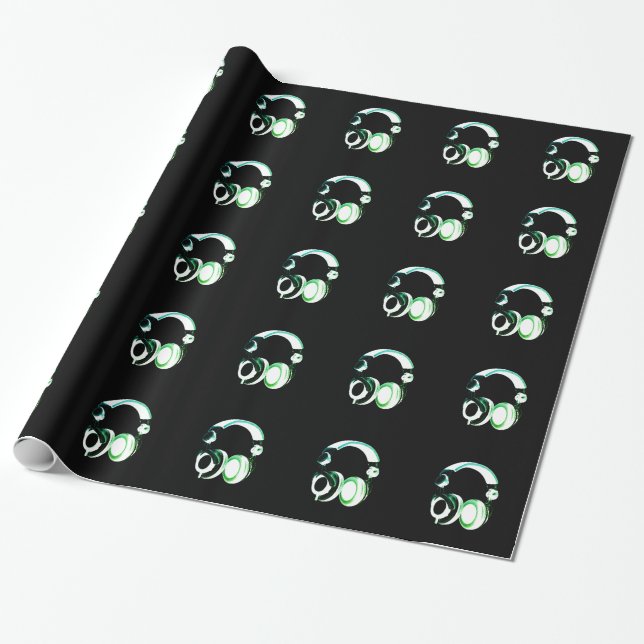 Pop Art Headphone Christmas Wrapping Paper (Unrolled)