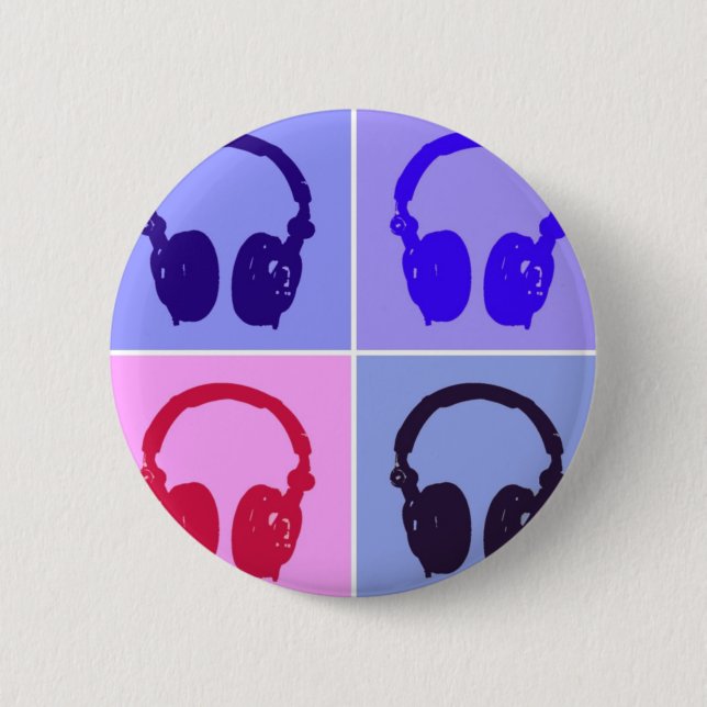 Pop Art Headphones 6 Cm Round Badge (Front)