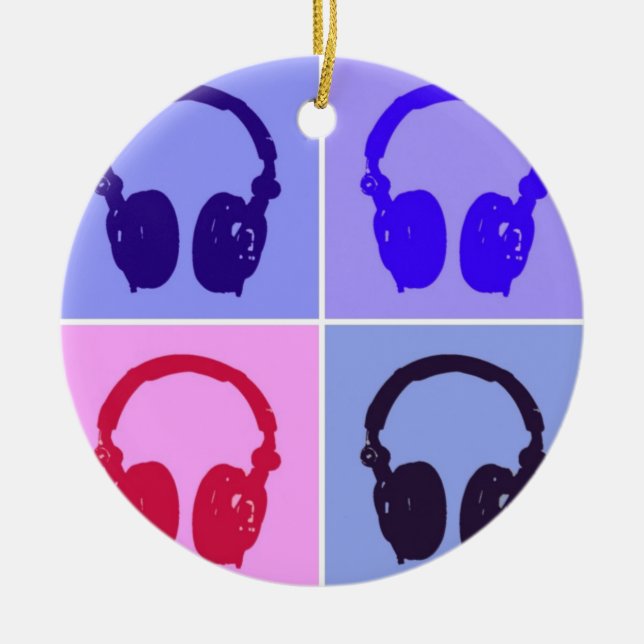 Pop Art Headphones Ceramic Tree Decoration (Front)