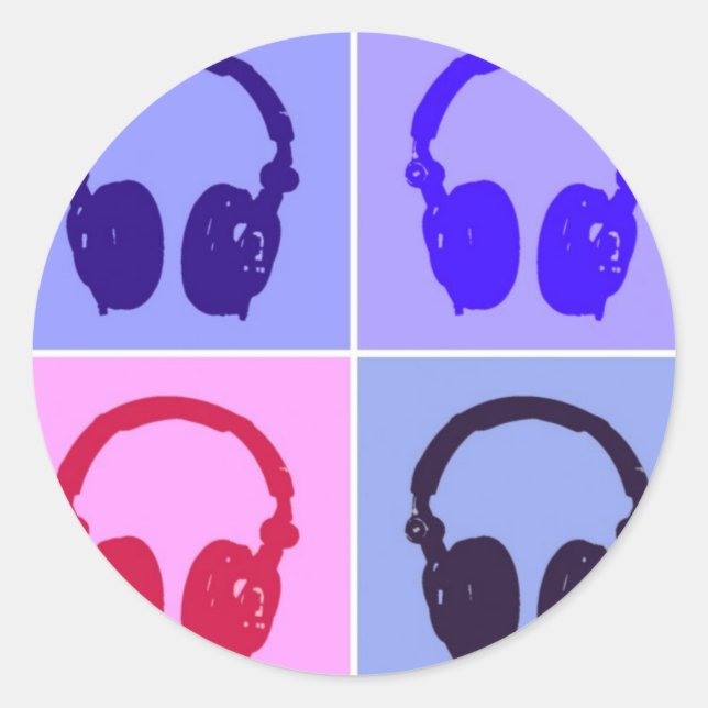 Pop Art Headphones Classic Round Sticker (Front)