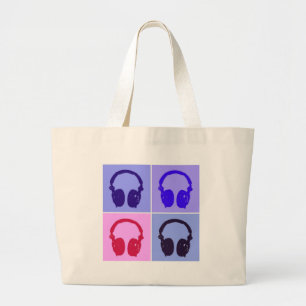 Pop Art Headphones Large Tote Bag