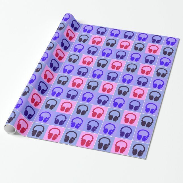 Pop Art Headphones Wrapping Paper (Unrolled)