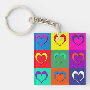 Pop art hearts key ring