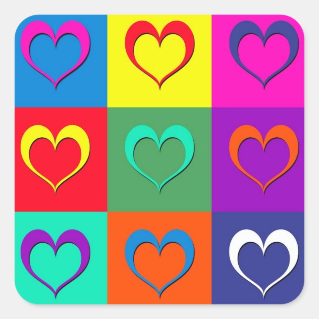 Pop art hearts square sticker (Front)