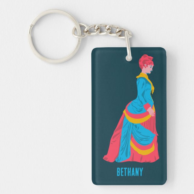 Pop Art Historical Woman in Bustle Dress Custom Key Ring (Front)