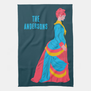 Pop Art Historical Woman in Bustle Dress Custom Tea Towel