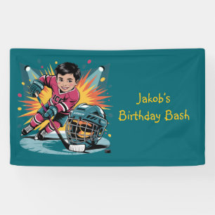 Pop Art Hockey Player Birthday Bash Banner