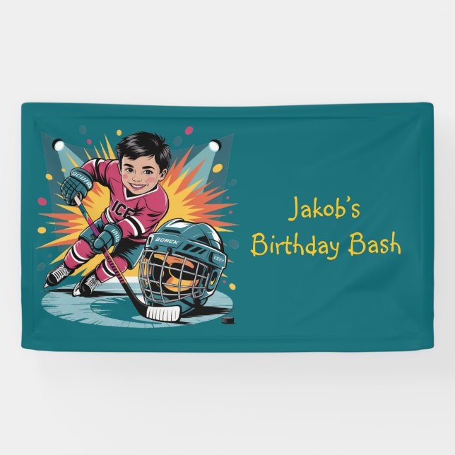 Pop Art Hockey Player Birthday Bash  Banner (Horizontal)