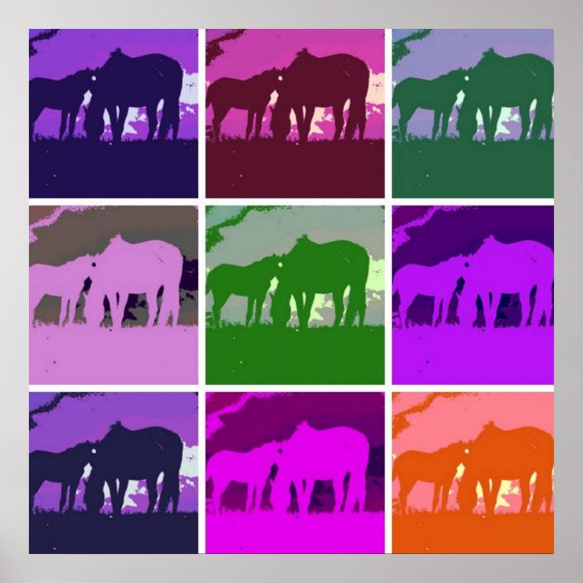 Pop Art Horses & Sunset Artwork Poster (Front)