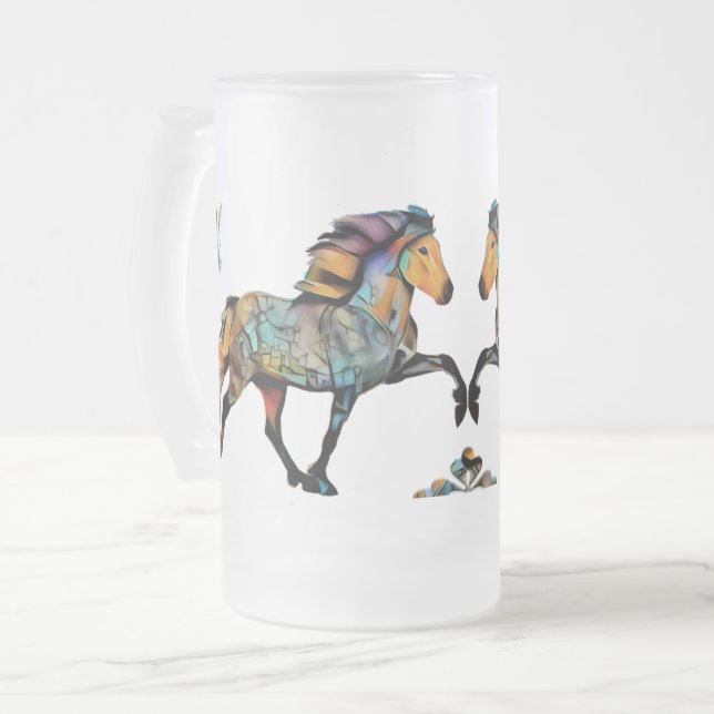 Pop Art Icelandic Horse  Frosted Glass Beer Mug (Front Left)