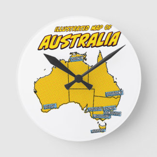 Pop Art Illustrated Australia Round Clock
