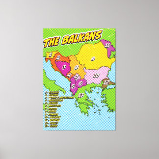 Pop Art Illustrated Balkans map Canvas Print