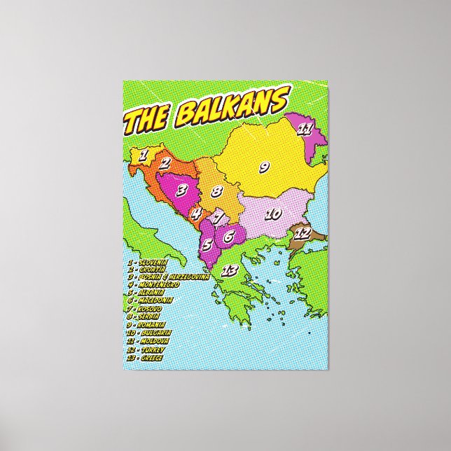 Pop Art Illustrated Balkans map Canvas Print (Front)