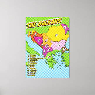 Pop Art Illustrated Balkans map Canvas Print