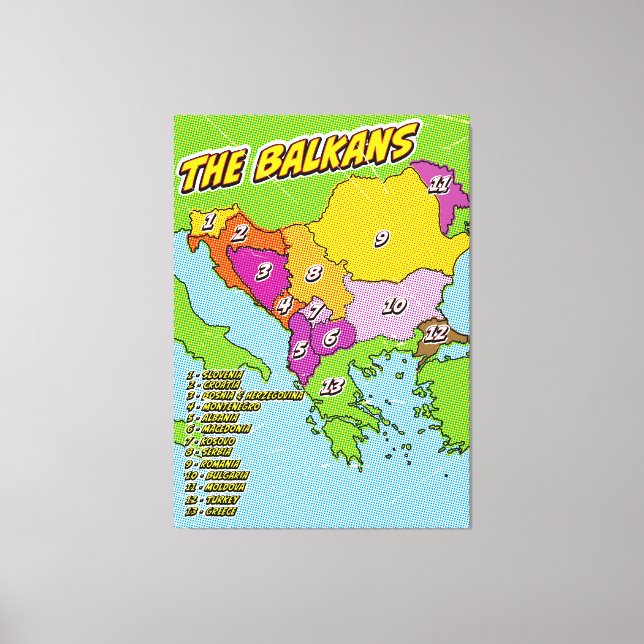 Pop Art Illustrated Balkans map Canvas Print (Front)