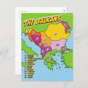 Pop Art Illustrated Balkans map Holiday Postcard