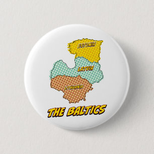 Pop Art Illustrated Baltic States map 6 Cm Round Badge