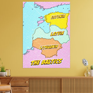 Pop Art Illustrated Baltic States map Canvas Print