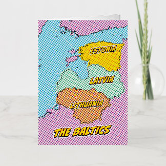 Pop Art Illustrated Baltic States map Foil Greeting Card